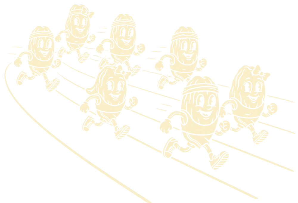 A crowd of date mascots running around a track